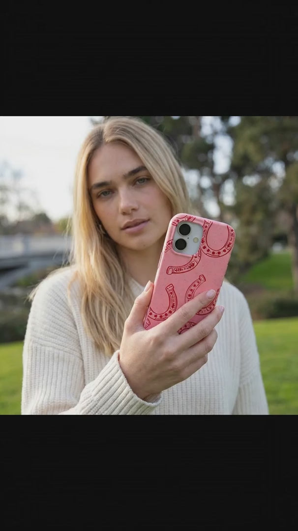 Bubblegum Pink Lucky Horseshoe iPhone 15 Case - Product video demonstration