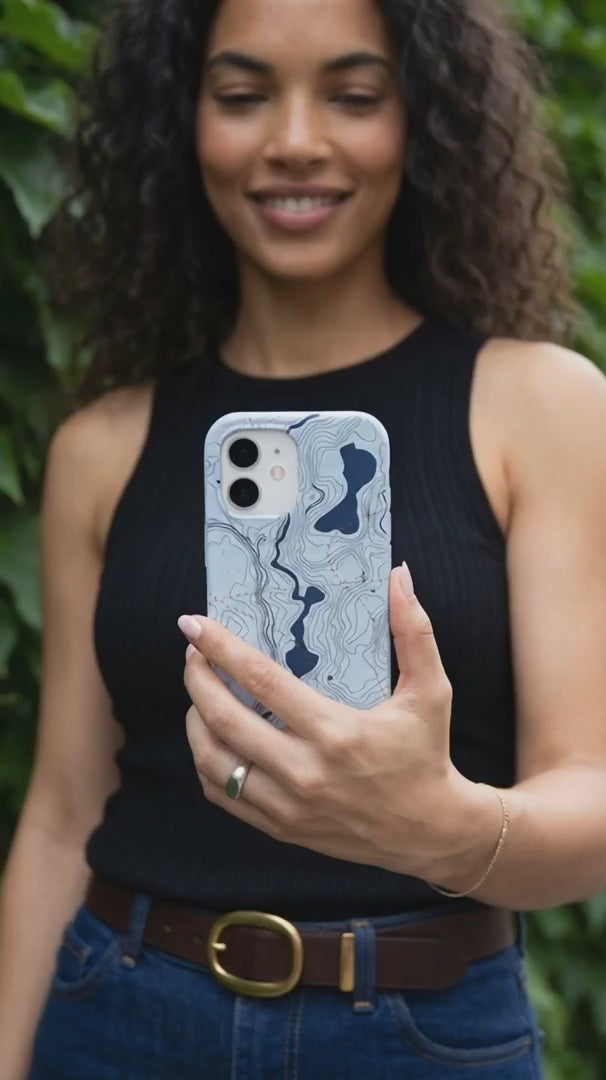 Powder Blue Contour Lines iPhone 16 Plus Case