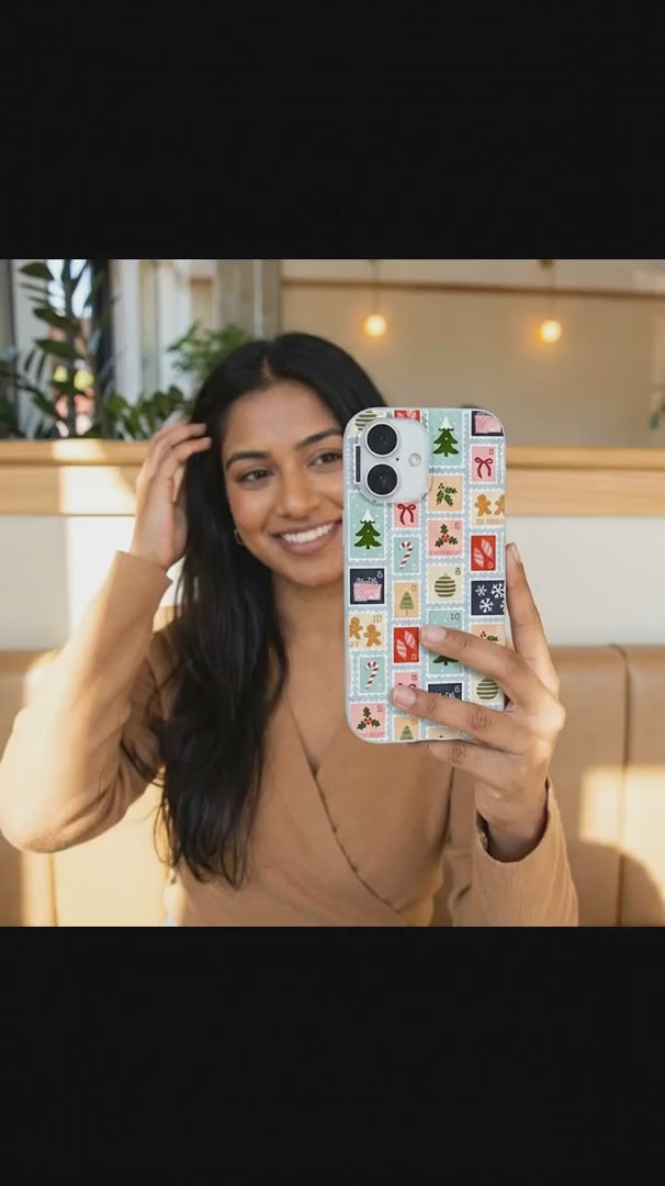 Powder Blue Noel Stamps iPhone 16 Pro Case - Product video demonstration