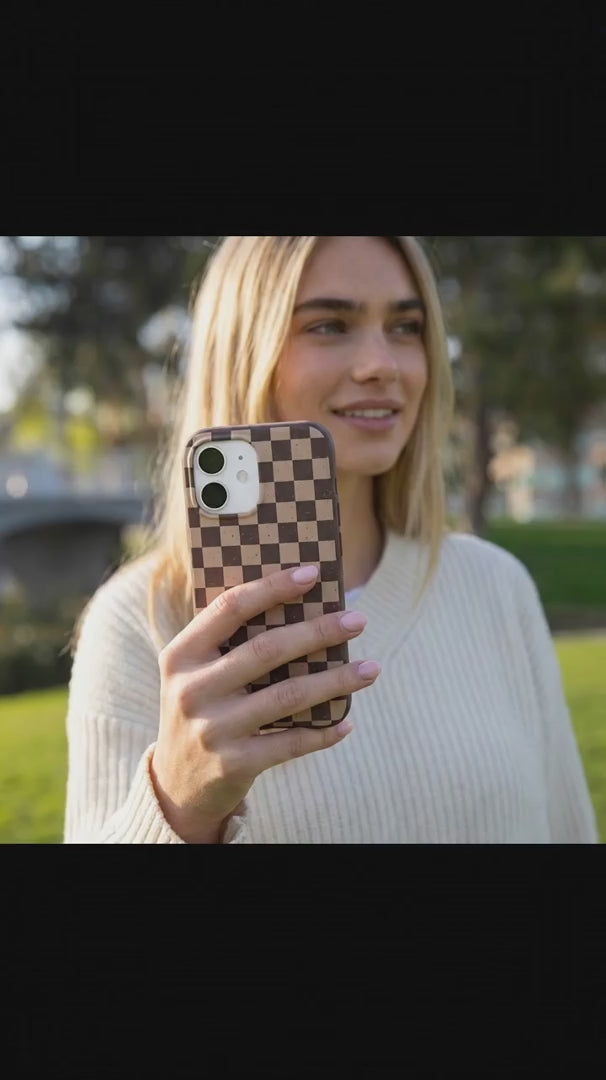 Chocolate Brown Latte Check iPhone 16 Case - Product video demonstration