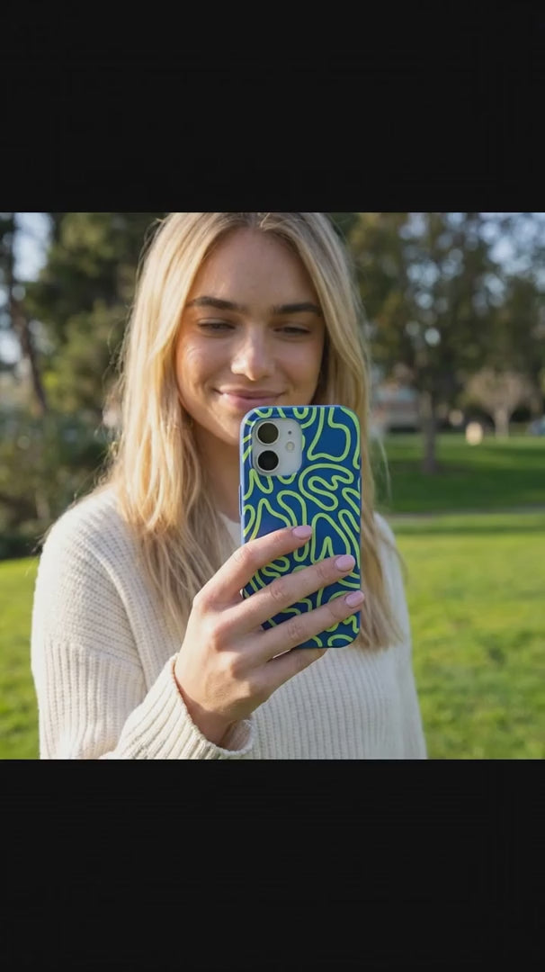 Electric Blue Dizzy Dreams iPhone 16 Pro Case - Product video demonstration