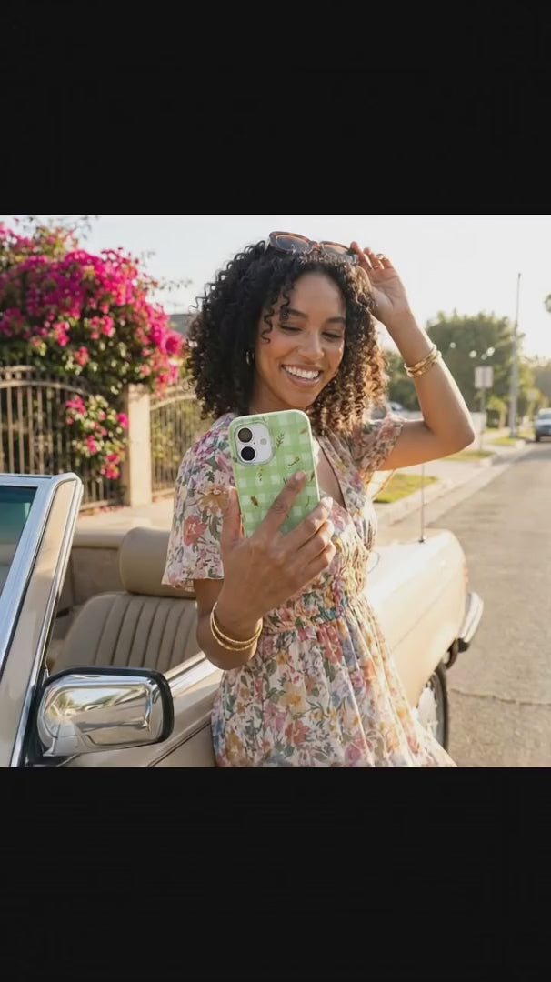 Sage Green Fall Gingham iPhone 17 Pro Case - Product video demonstration