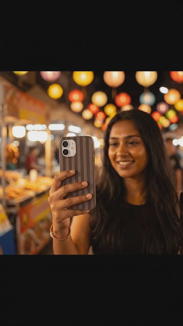 Chocolate Brown Cocoa Stripes iPhone 16 Pro Case - Product video demonstration