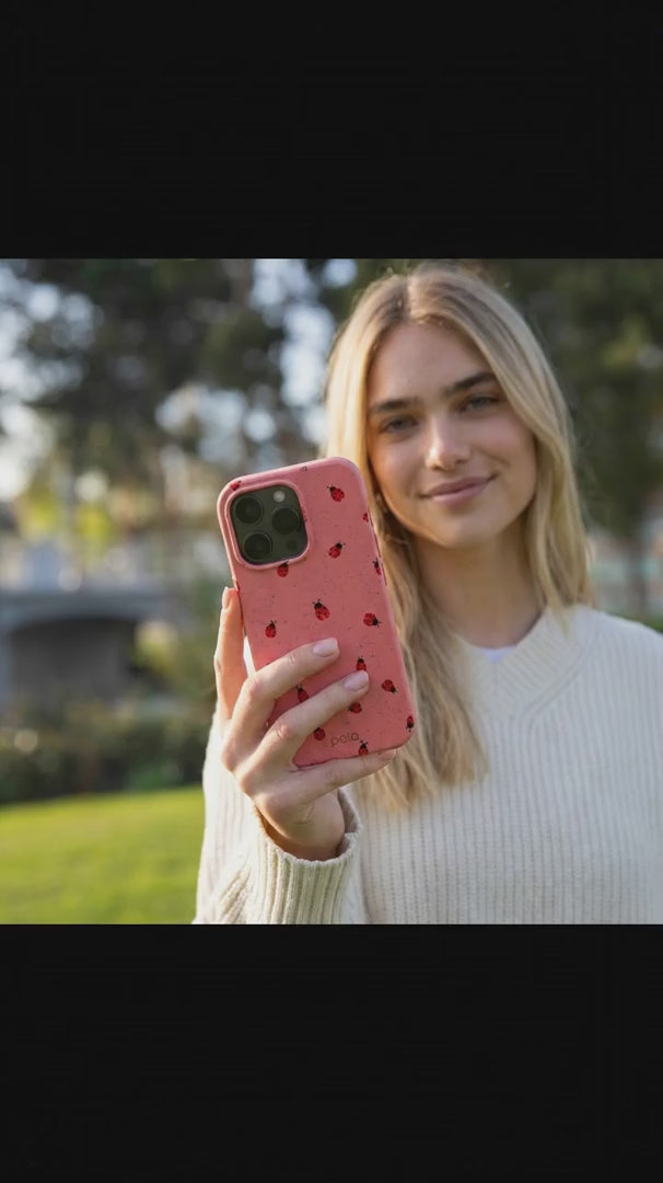 Bubblegum Pink Rosy Ladybug iPhone 15 Case - Product video demonstration