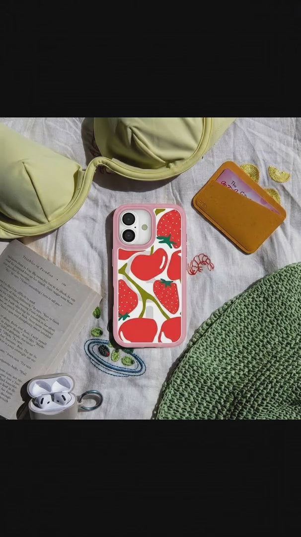 Clear Cherry Berry iPhone 17 Pro Case With Petal Pink Ridge (MagSafe included) - Product video demonstration