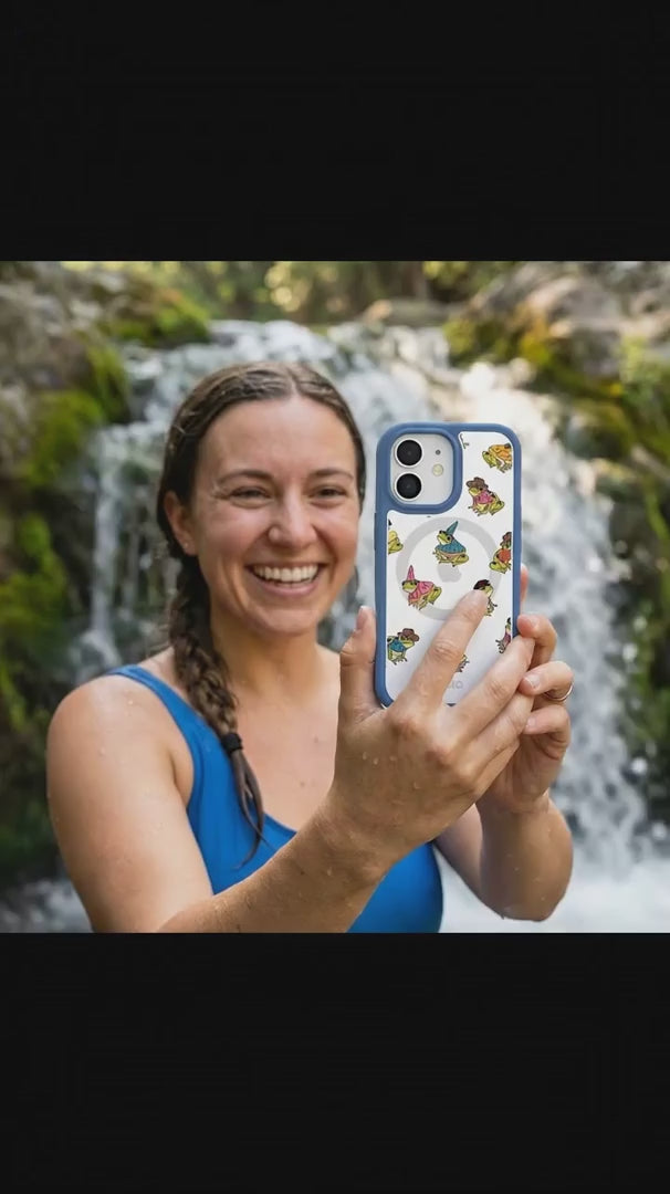 Clear Fancy Frogs iPhone 17 Pro Case With True Blue Ridge (MagSafe included) - Product video demonstration